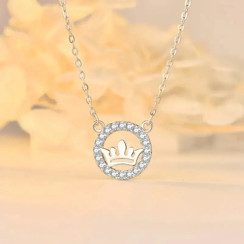 LOVCIA Ellegant CZ Queen's Crown 925 Sterling Silver Necklace