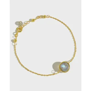 LOVCIA Girl Round Natural Moonstone Aquamarine 925 Sterling Silver Bracelet