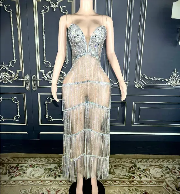 Maxi Rhinestone Chains Dress