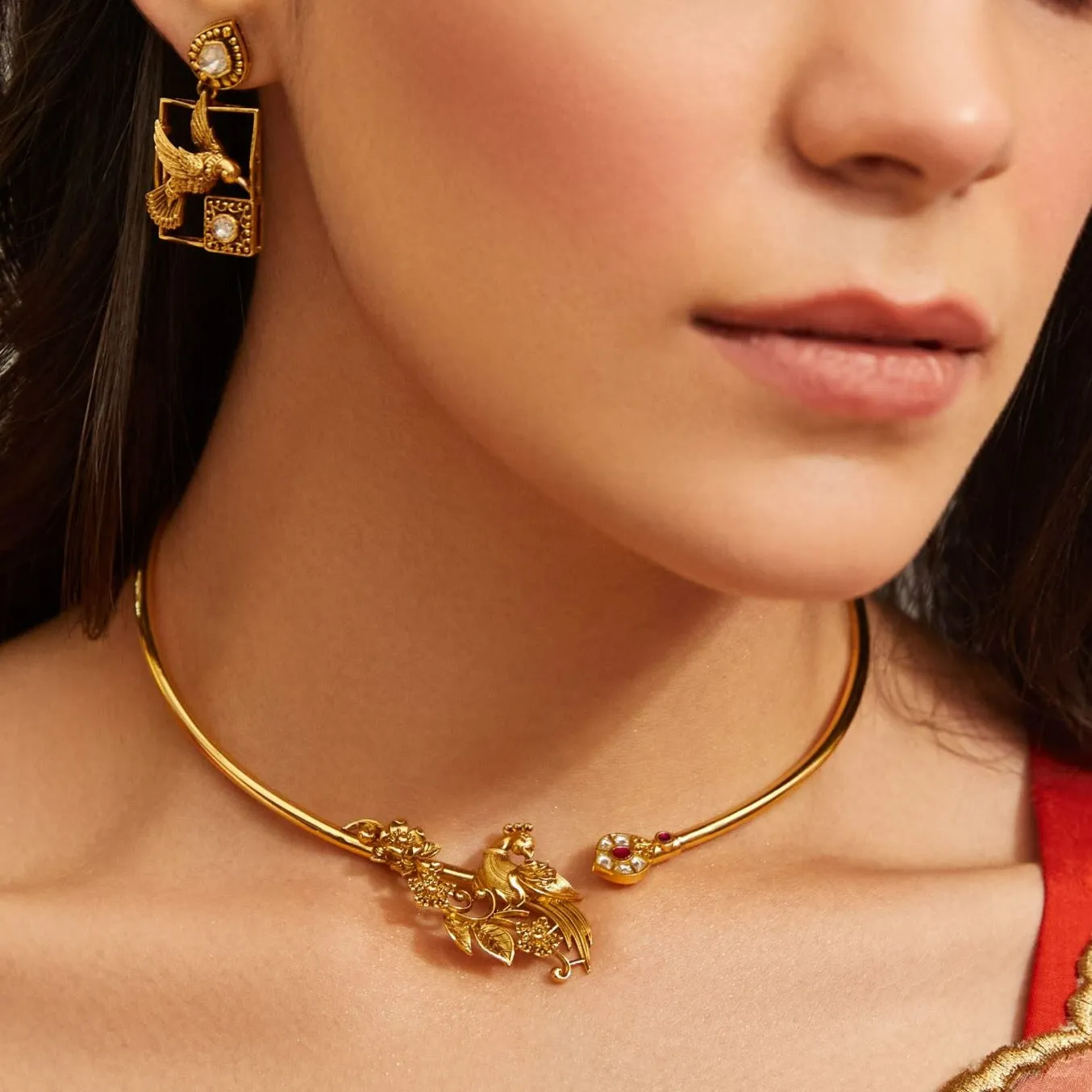 Mayurika Antique Gold Finish Silver Hasli Necklace