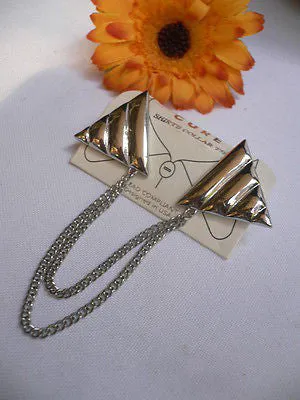 Men Women Silver Triangle Shirt Collar Blouse Tip Chains Rivet Pins Western Punk