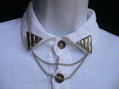 Men Women Silver Triangle Shirt Collar Blouse Tip Chains Rivet Pins Western Punk