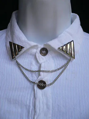 Men Women Silver Triangle Shirt Collar Blouse Tip Chains Rivet Pins Western Punk