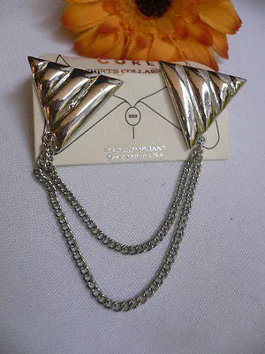 Men Women Silver Triangle Shirt Collar Blouse Tip Chains Rivet Pins Western Punk