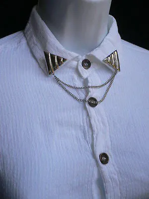 Men Women Silver Triangle Shirt Collar Blouse Tip Chains Rivet Pins Western Punk