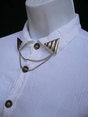 Men Women Silver Triangle Shirt Collar Blouse Tip Chains Rivet Pins Western Punk