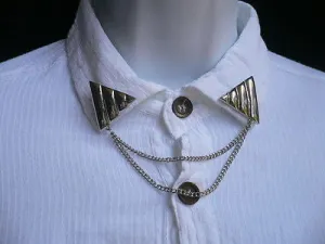 Men Women Silver Triangle Shirt Collar Blouse Tip Chains Rivet Pins Western Punk