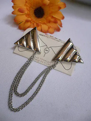 Men Women Silver Triangle Shirt Collar Blouse Tip Chains Rivet Pins Western Punk