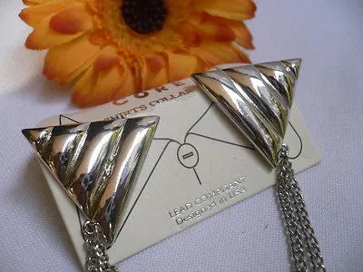 Men Women Silver Triangle Shirt Collar Blouse Tip Chains Rivet Pins Western Punk