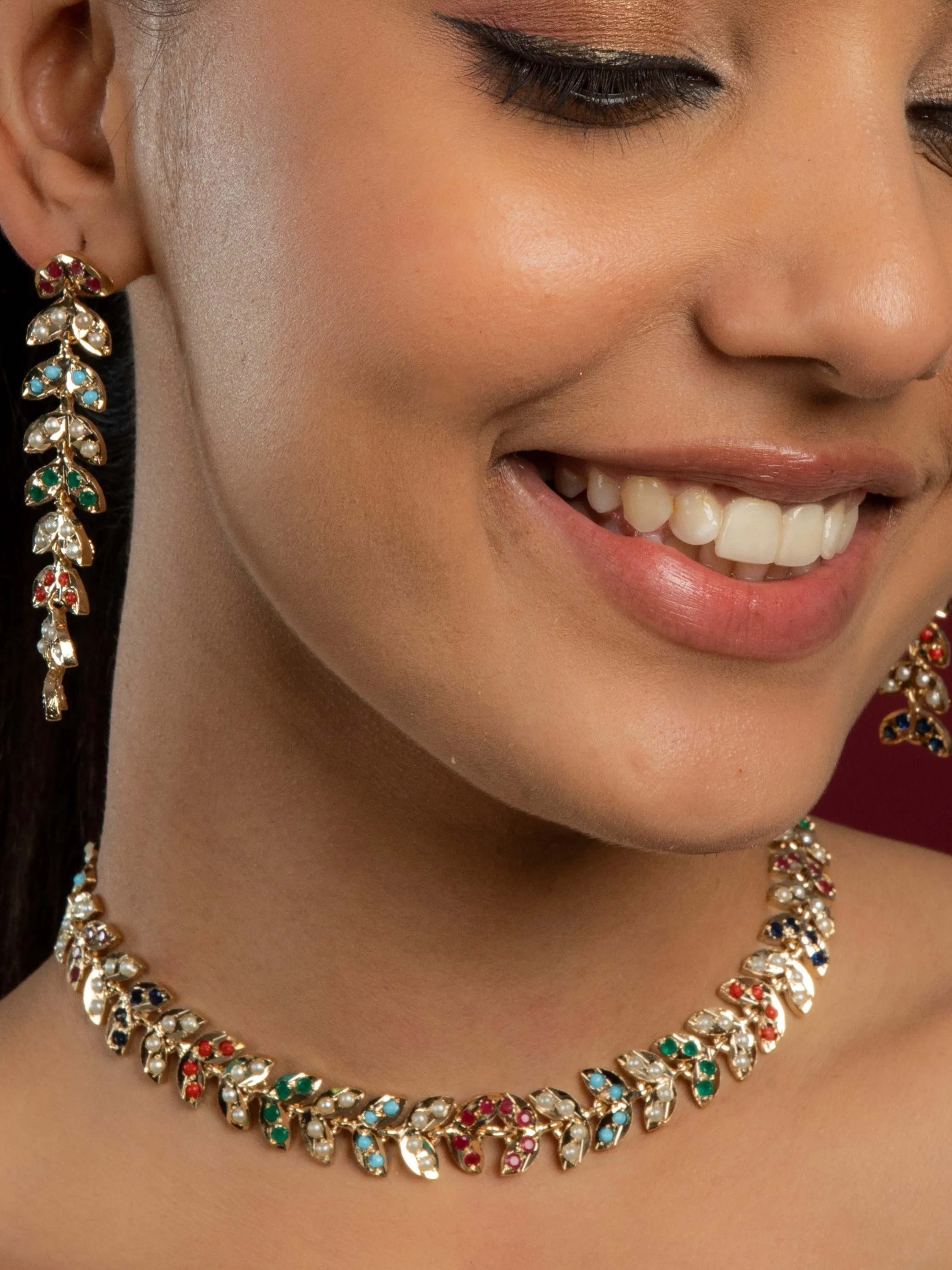 Mesmerizing Navaratan Jadau Choker Necklace Set (Necklace & Earrings Set)