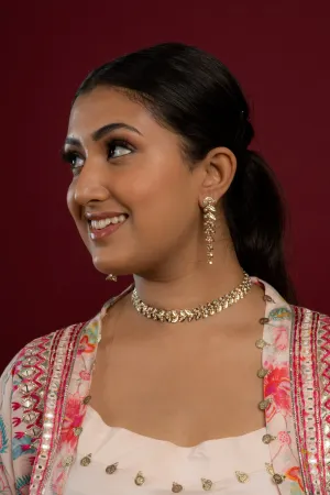Mesmerizing White Jadau Choker Necklace Set (Necklace & Earrings Set)