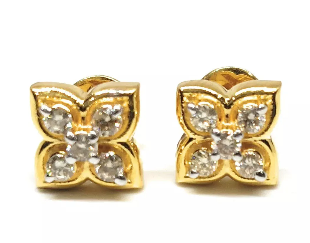 Natural Ceritified Diamond Women's Earrings Handmade Stud Earrings 18kt Gold
