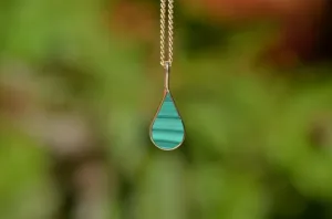 Natural Simple Bezel Set Teardrop Malachite Solitaire Pendant For Women - 14k Gold Vermeil Pendant