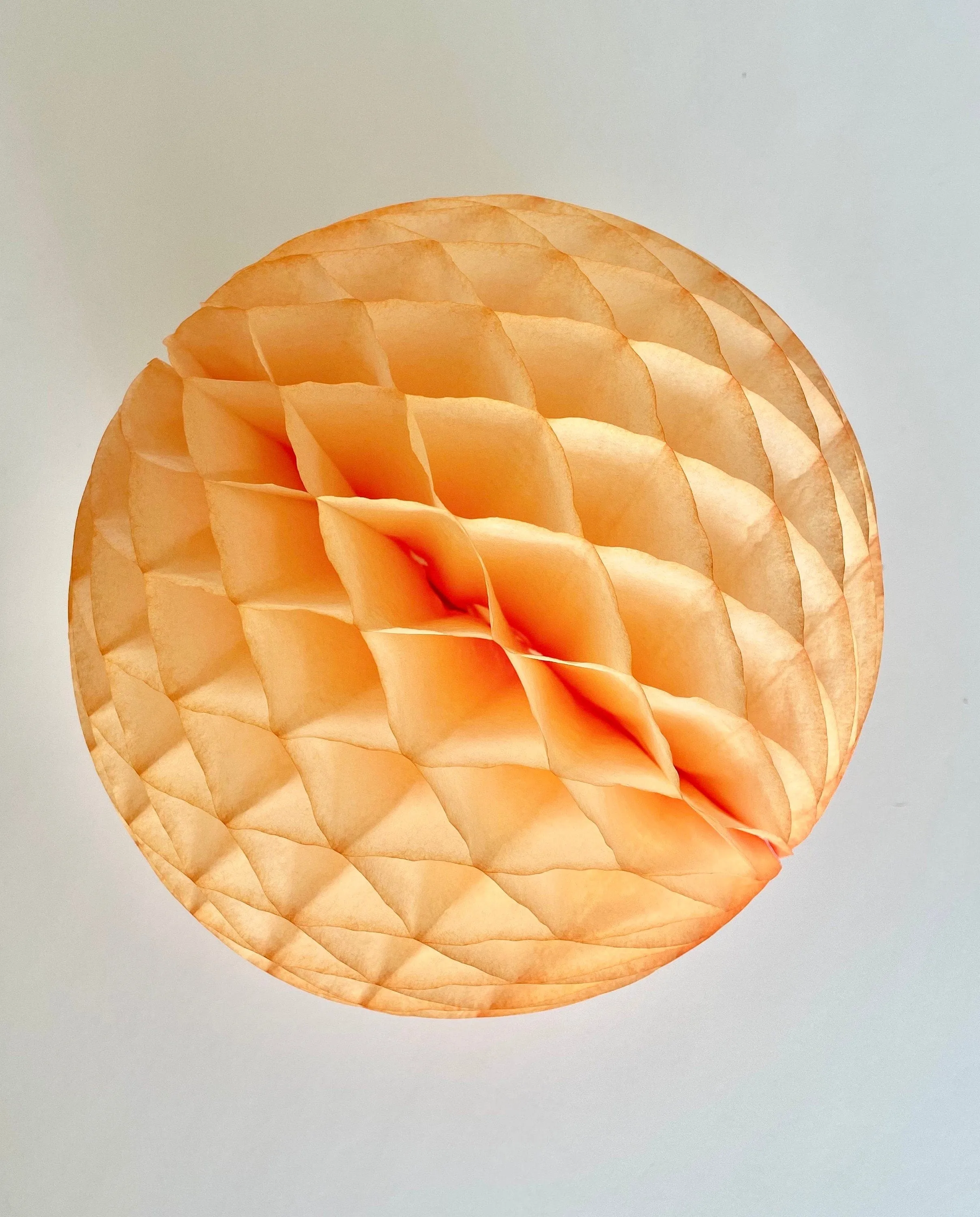 Paper honeycomb in light peach -  Pastel wedding decor | Hanging decorations | Tissue paper pom poms