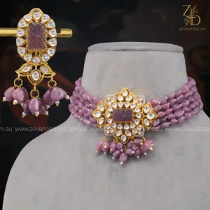 Polki Choker Set - Purple