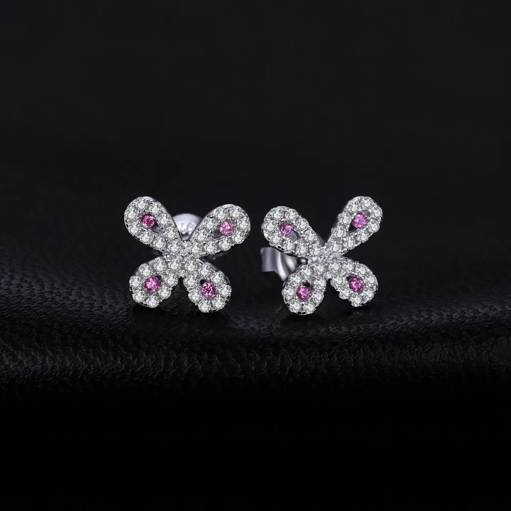 Purple Butterfly Ruby Cubic Zirconia Studs Earrings with 925 Sterling Silver