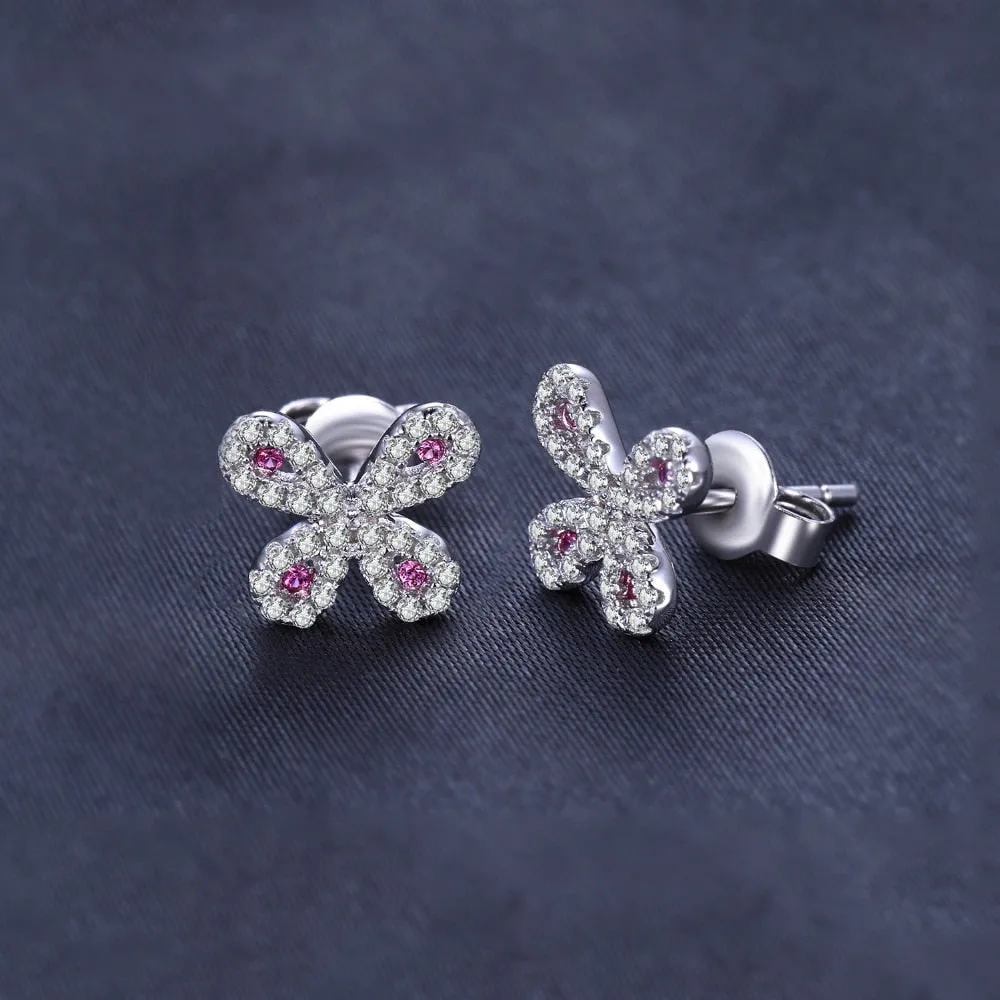 Purple Butterfly Ruby Cubic Zirconia Studs Earrings with 925 Sterling Silver