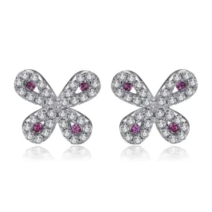 Purple Butterfly Ruby Cubic Zirconia Studs Earrings with 925 Sterling Silver