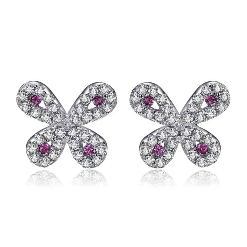 Purple Butterfly Ruby Cubic Zirconia Studs Earrings with 925 Sterling Silver