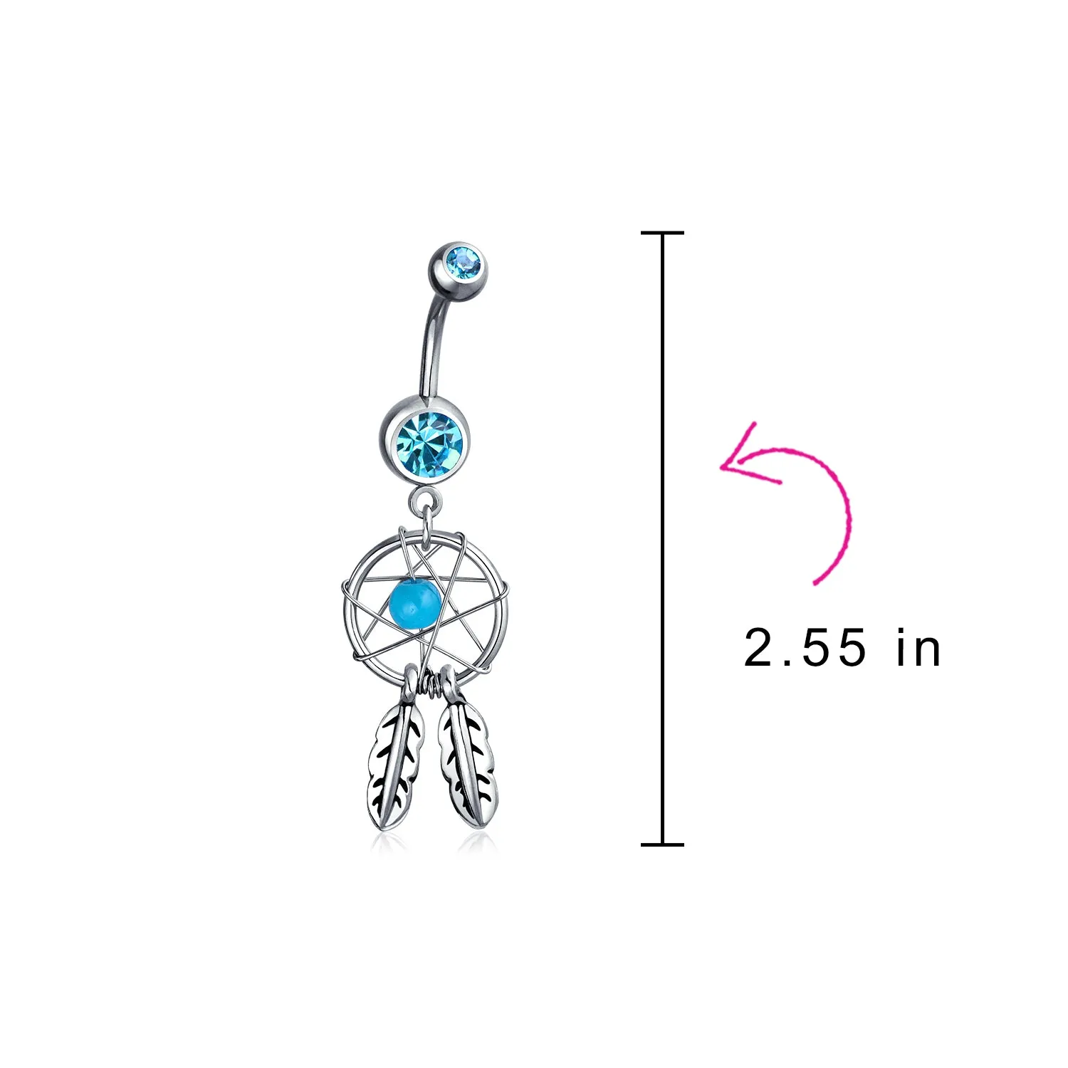 Purple Green Blue Feather Dream Catcher Belly Ring Surgical Steel Navel Piercing