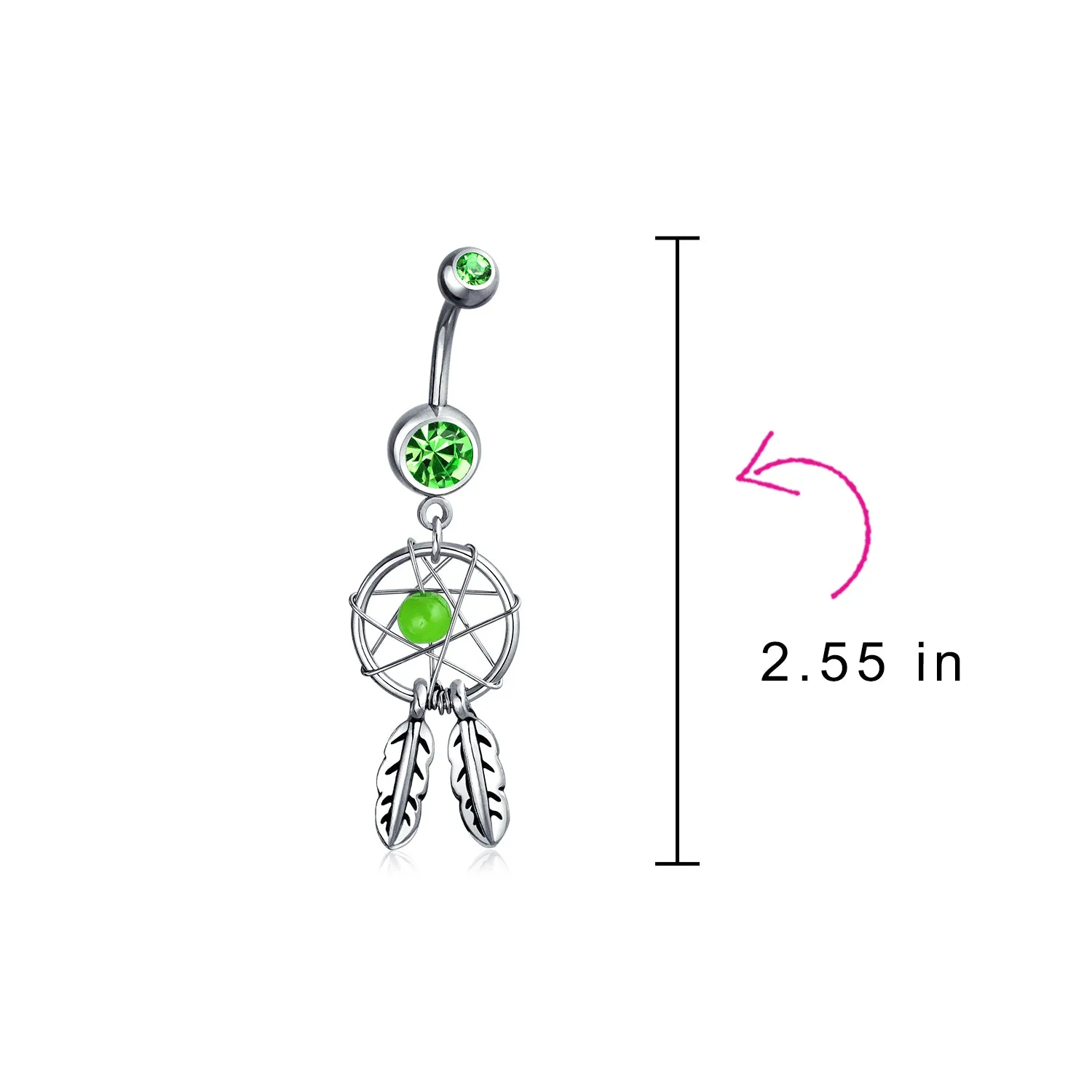 Purple Green Blue Feather Dream Catcher Belly Ring Surgical Steel Navel Piercing