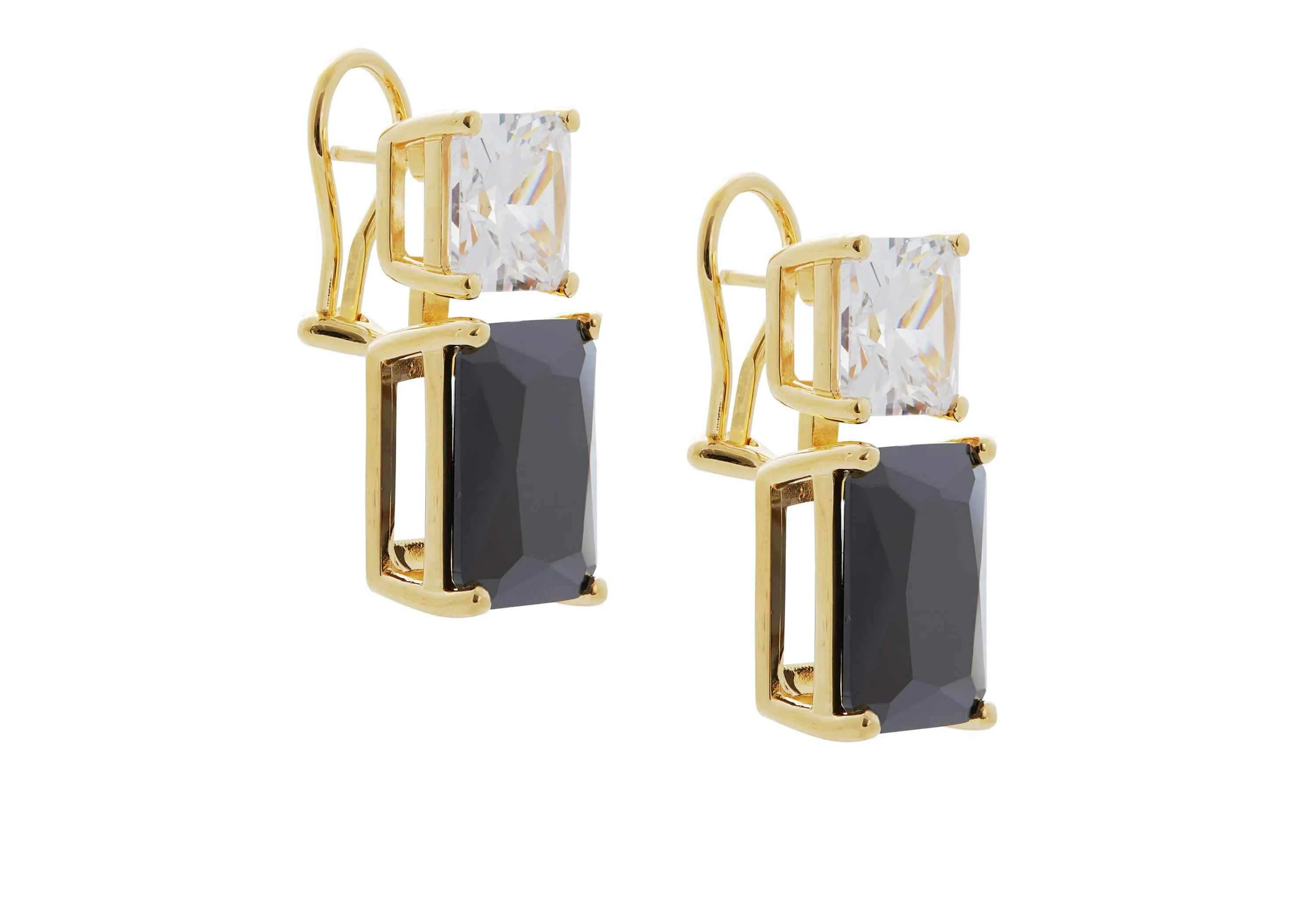 Rectangle Two Tone Black Drop Earrings