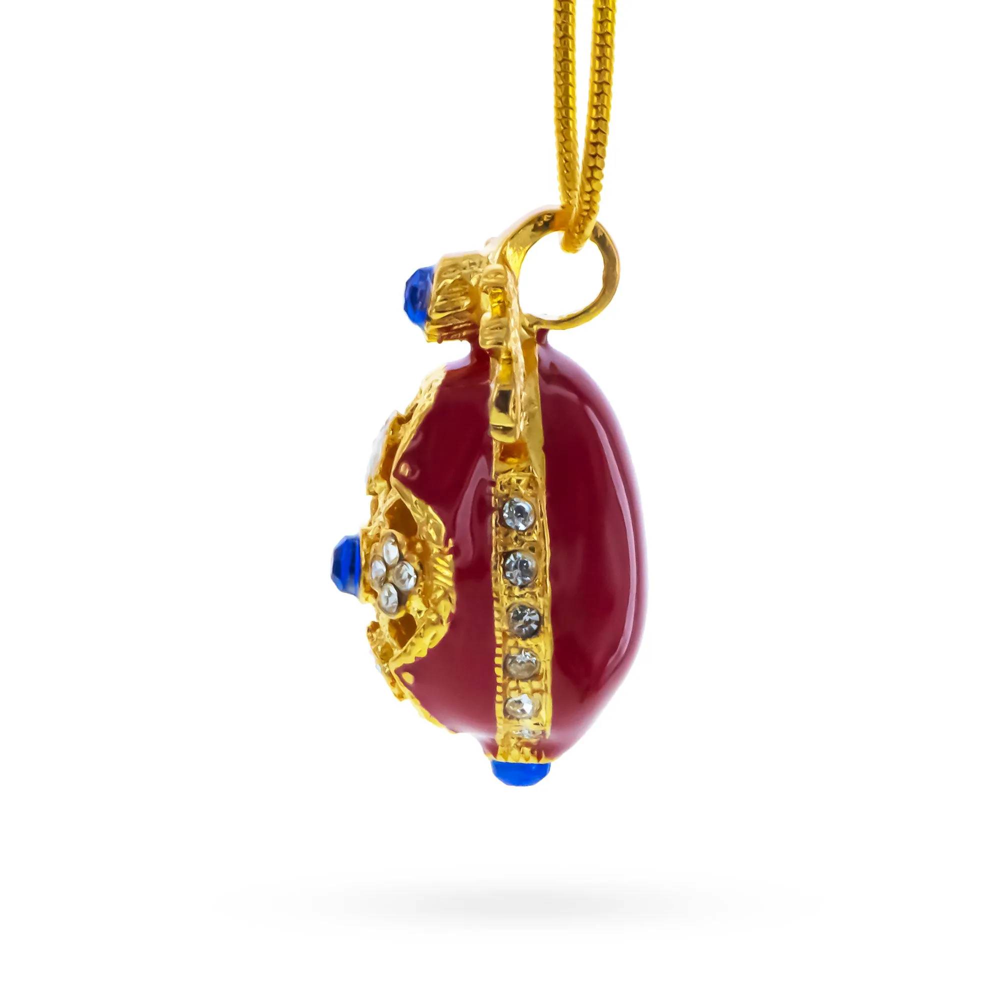 Red Enamel Cut Out Royal Egg Pendant Necklace