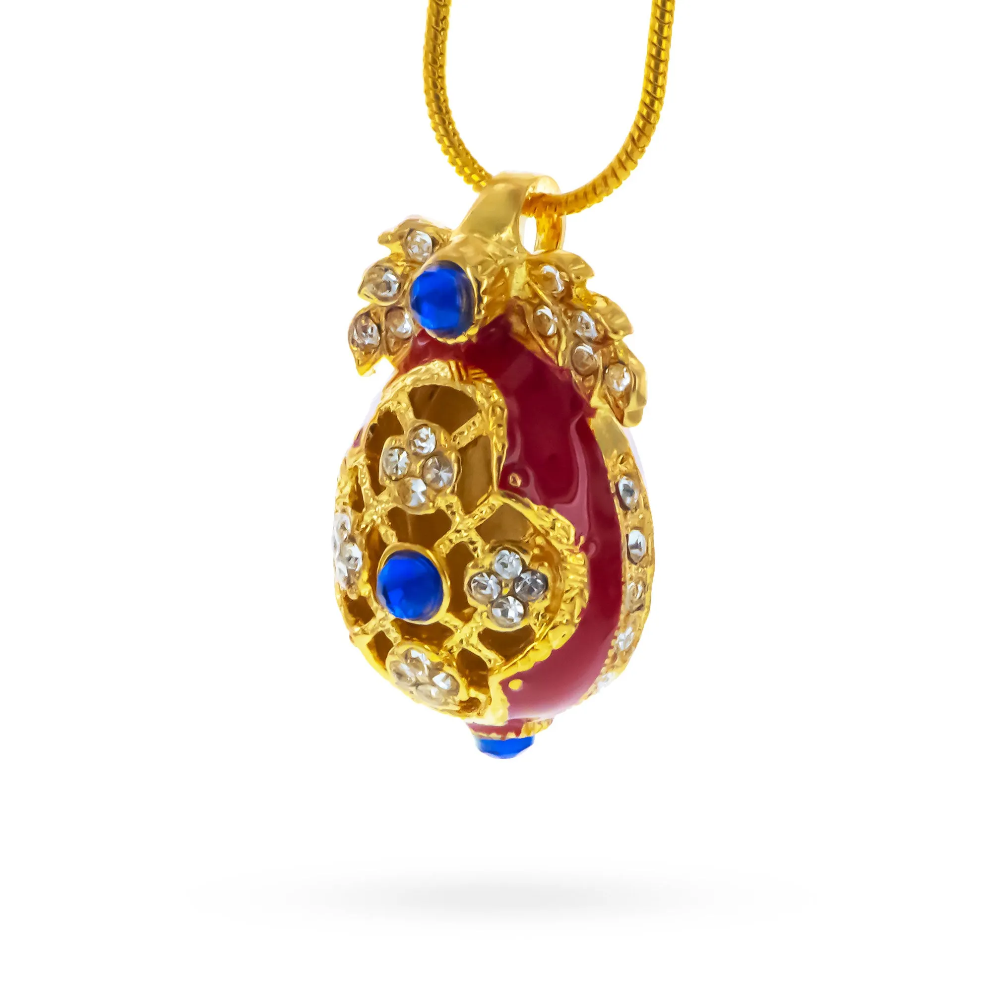 Red Enamel Cut Out Royal Egg Pendant Necklace