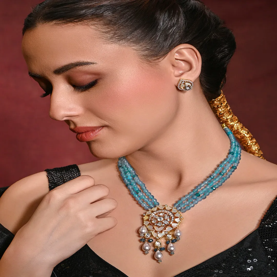 Regal Blue Necklace With Earrings - JBRMR24NKS54
