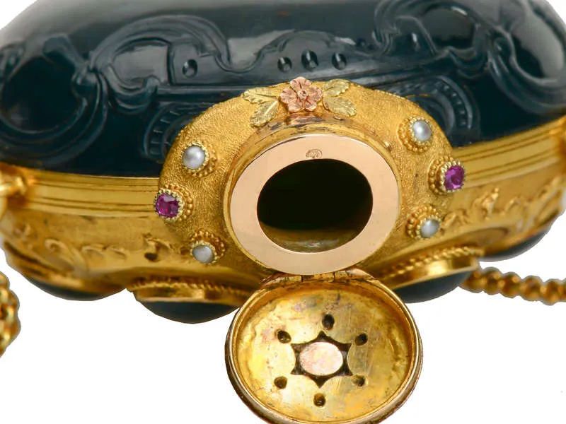 Regal French Gold Bloodstone Cameo Carved Perfume