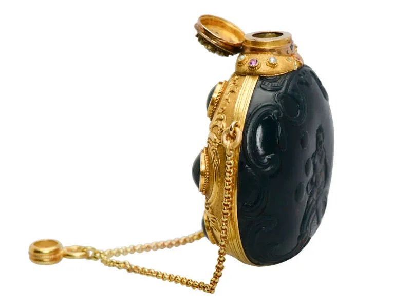 Regal French Gold Bloodstone Cameo Carved Perfume
