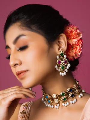Regal Navratan Dual Layer Jadau Choker Set