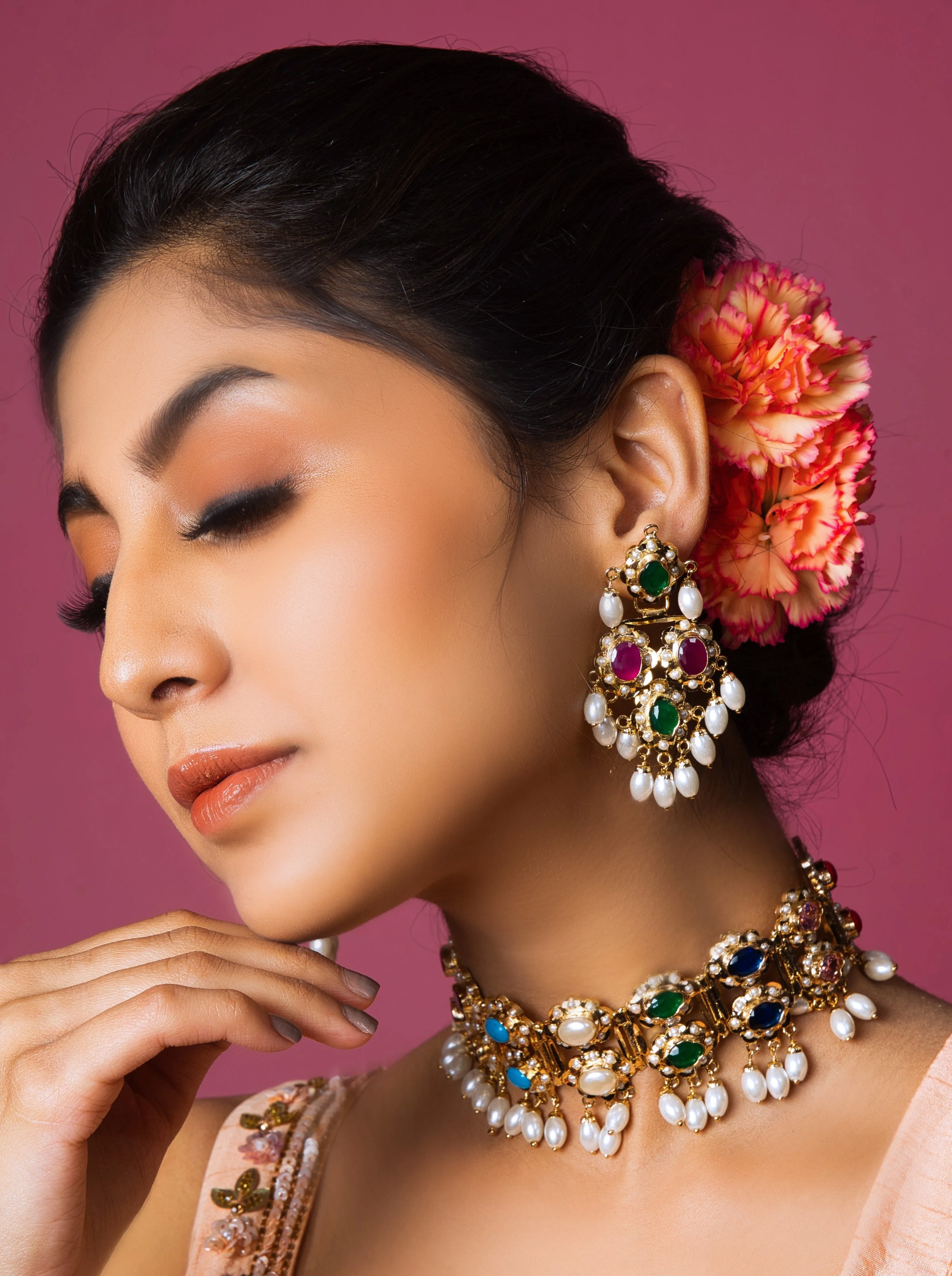 Regal Navratan Dual Layer Jadau Choker Set