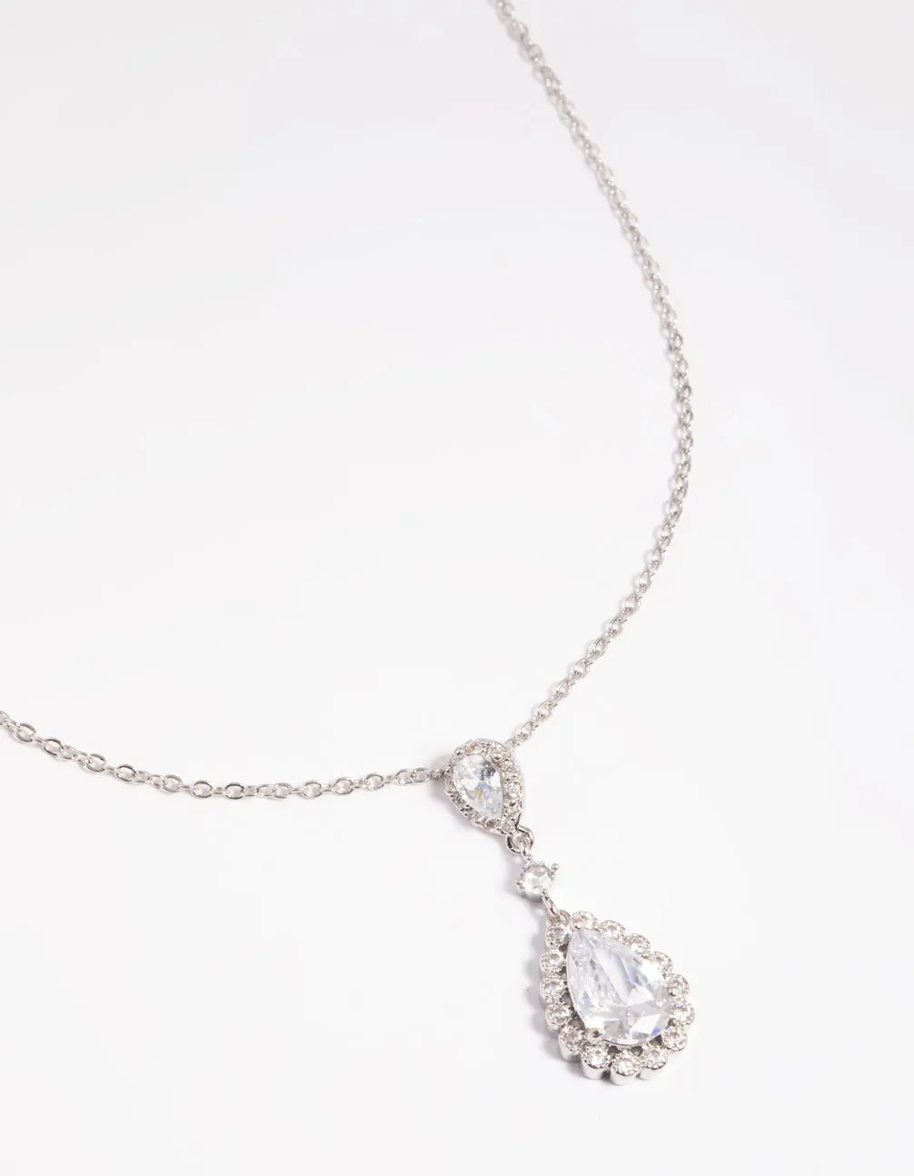 Rhodium Regal Pear Pendant Necklace