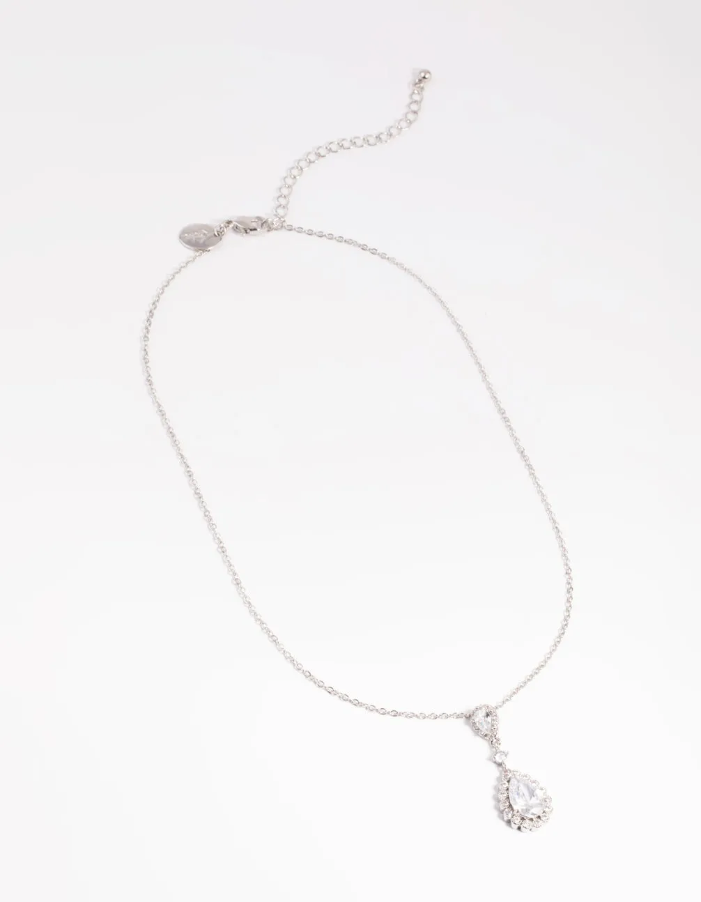 Rhodium Regal Pear Pendant Necklace