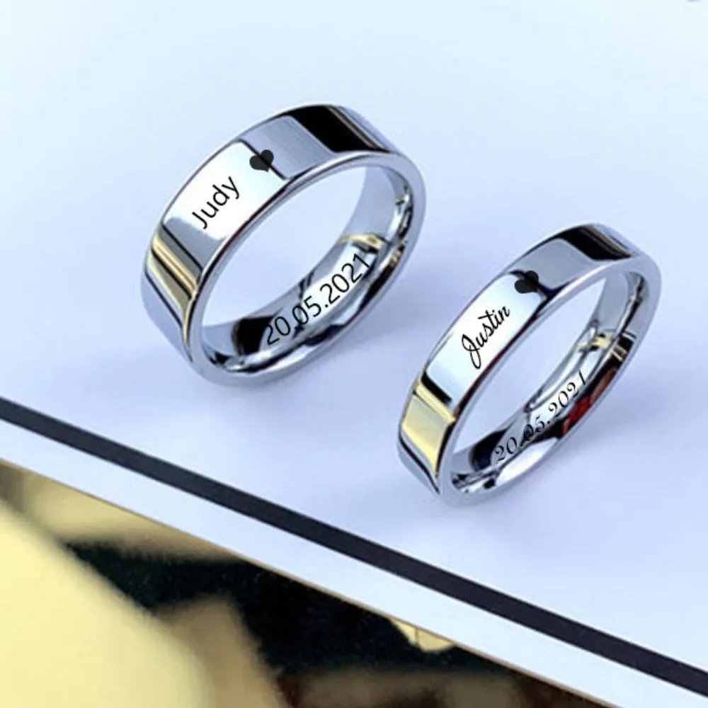 rings stainless shiny silver custom engraved fashionable unisex rings ✈️ free.shipping