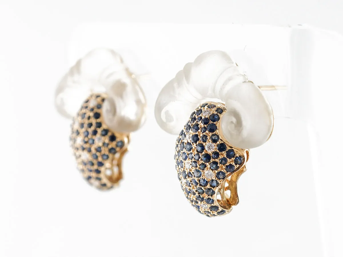 Rock Crystal w/ Diamond & Sapphire Earrings 18k