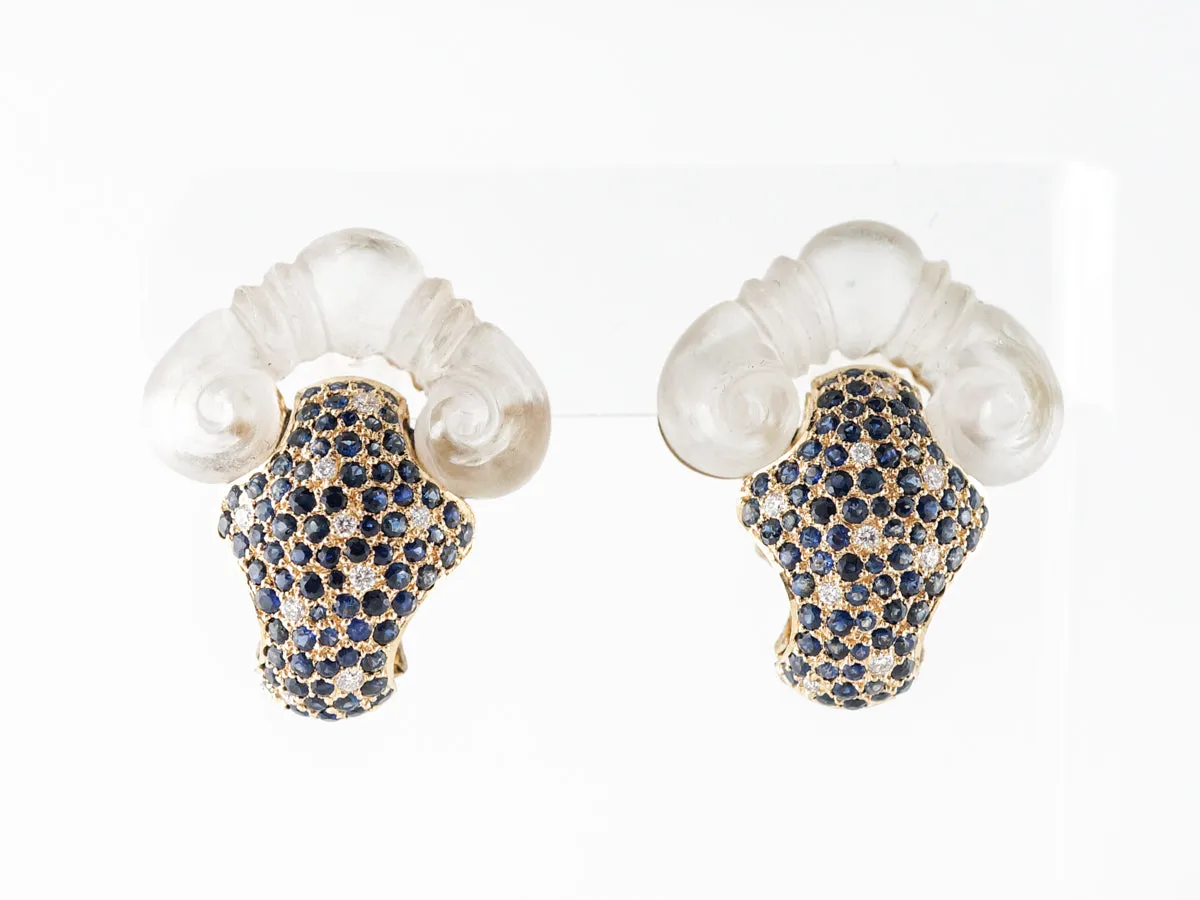 Rock Crystal w/ Diamond & Sapphire Earrings 18k