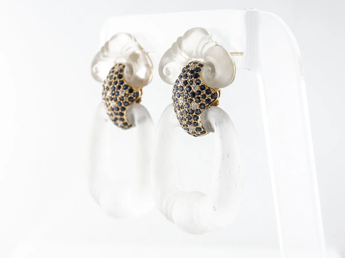 Rock Crystal w/ Diamond & Sapphire Earrings 18k