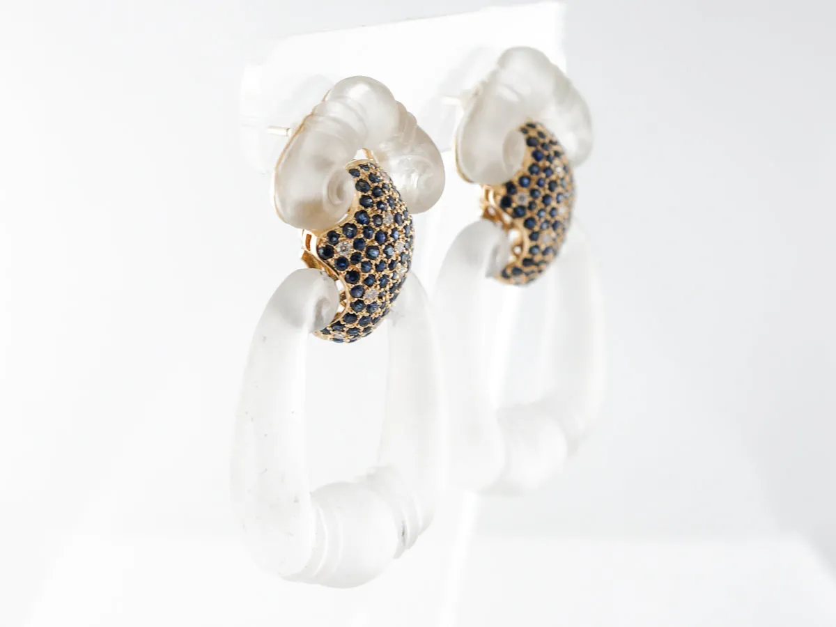 Rock Crystal w/ Diamond & Sapphire Earrings 18k