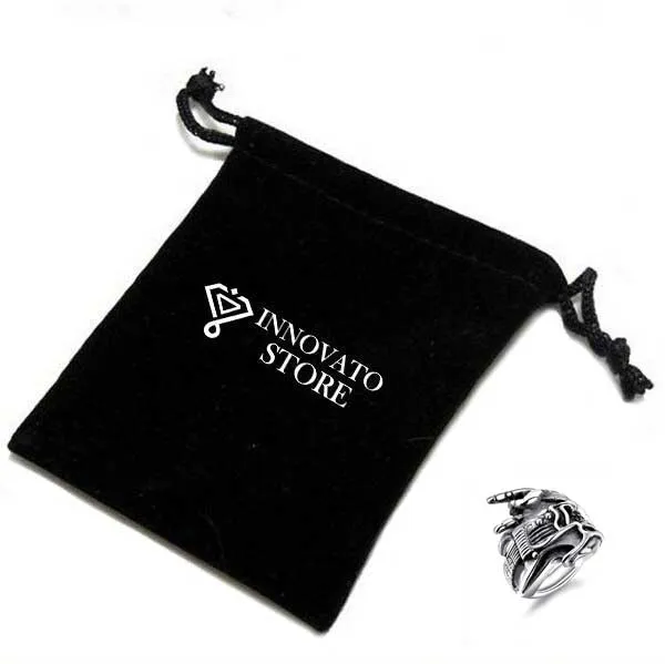 Rock Music Ring with Victory Gesture and Guitar for Men