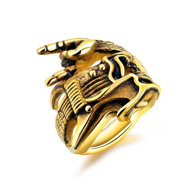 Rock Music Ring with Victory Gesture and Guitar for Men
