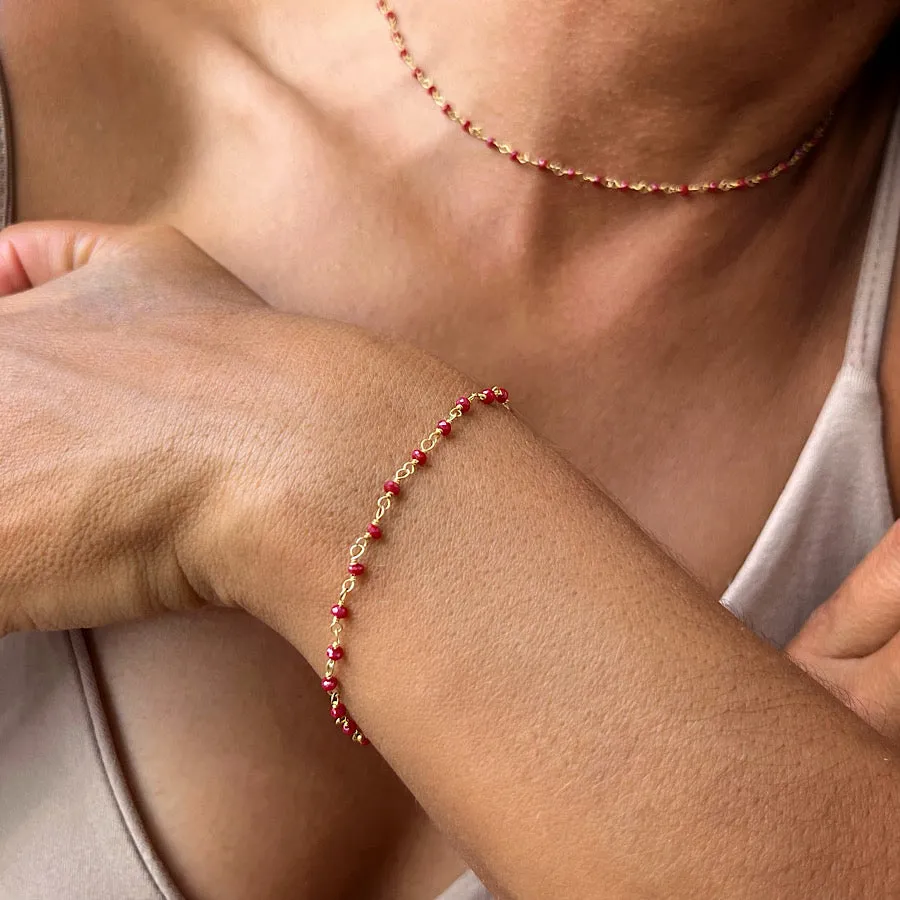 Ruby handmade chain link bracelet gold plated