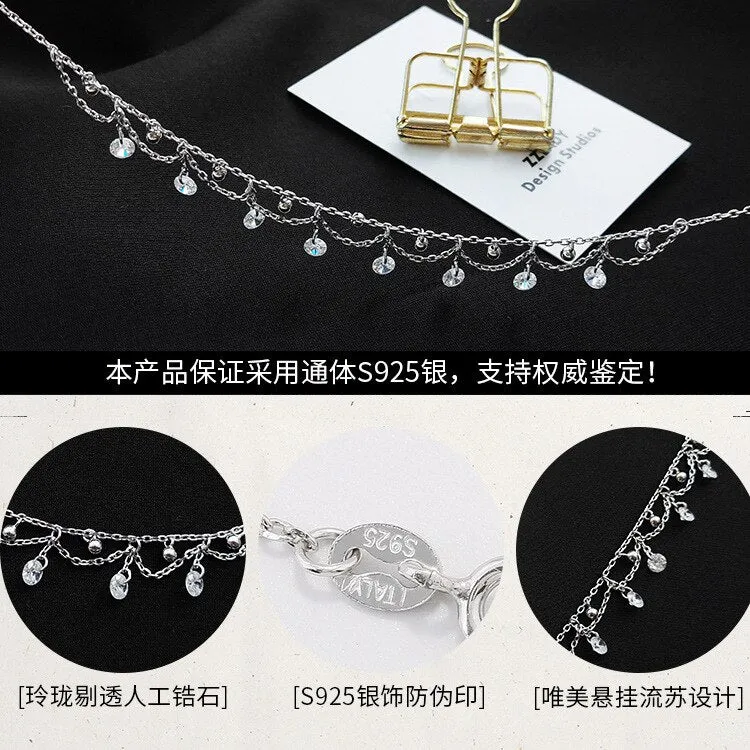 S925 Sterling Silver Clavicle Chain Collar Necklace For Female Simple