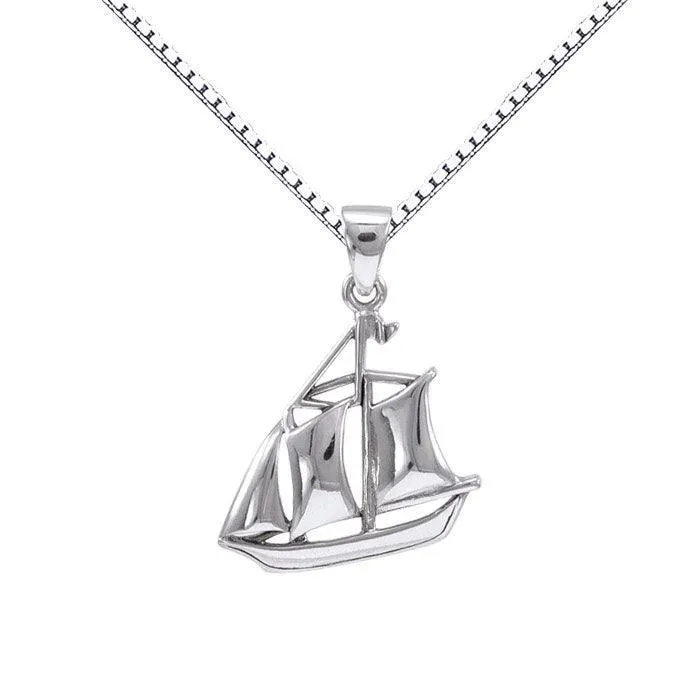 Sail as Far as the Majestic Schooner ~ Sterling Silver Jewelry Necklace