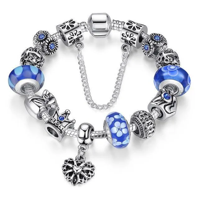 Silver Charms & Queen Crown Beads Bracelet