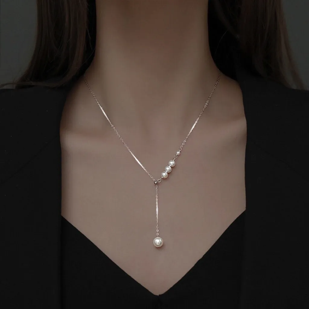 Simple Elegant Pearl Pendant Y Necklace