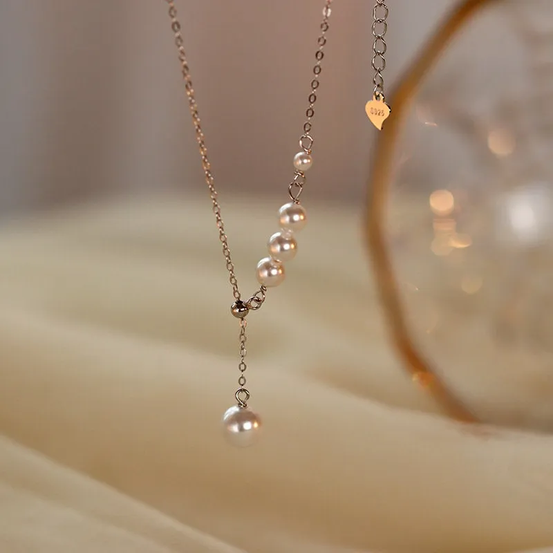 Simple Elegant Pearl Pendant Y Necklace