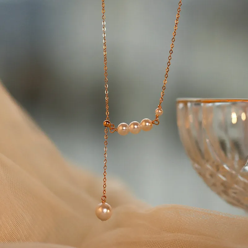 Simple Elegant Pearl Pendant Y Necklace