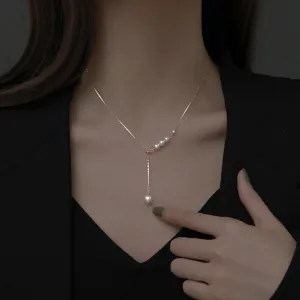 Simple Elegant Pearl Pendant Y Necklace